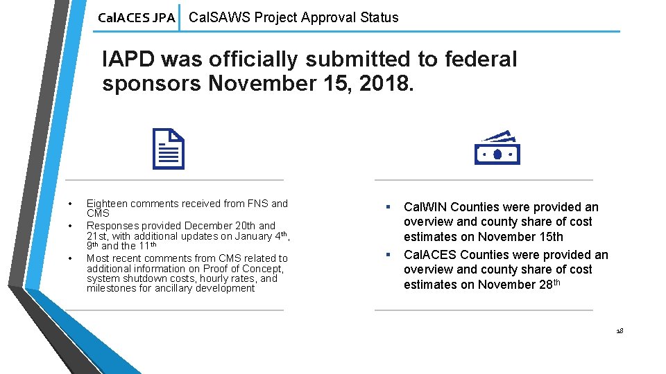 Cal. ACES JPA Cal. SAWS Project Approval Status IAPD was officially submitted to federal