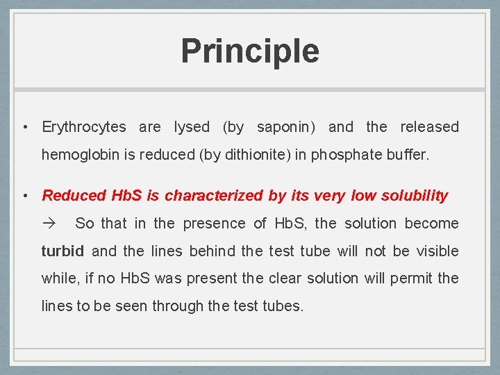 Principle • Erythrocytes are lysed (by saponin) and the released hemoglobin is reduced (by