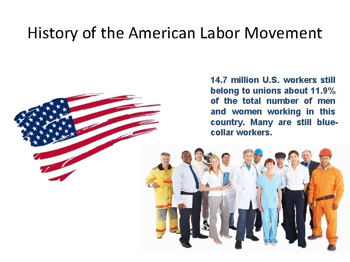 History of the American Labor Movement 14. 7 million U. S. workers still belong