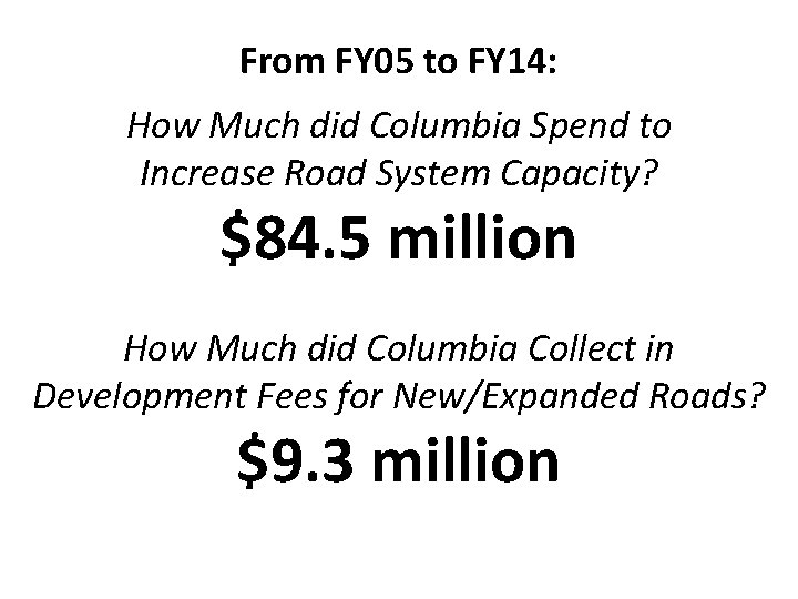 From FY 05 to FY 14: How Much did Columbia Spend to Increase Road