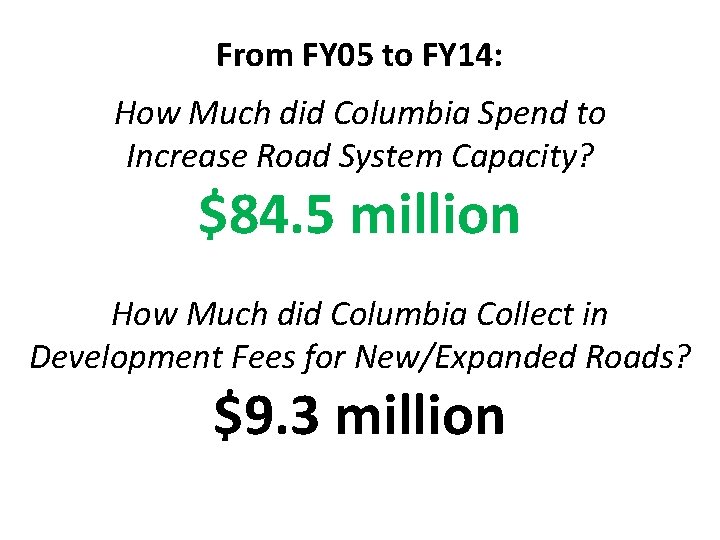 From FY 05 to FY 14: How Much did Columbia Spend to Increase Road