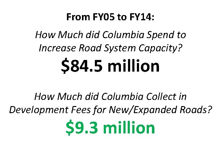 From FY 05 to FY 14: How Much did Columbia Spend to Increase Road