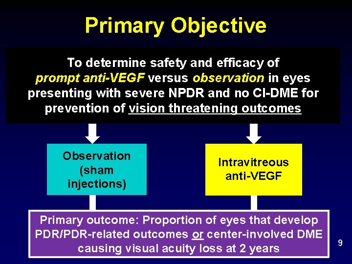 Primary Objective To determine safety and efficacy of prompt anti-VEGF versus observation in eyes