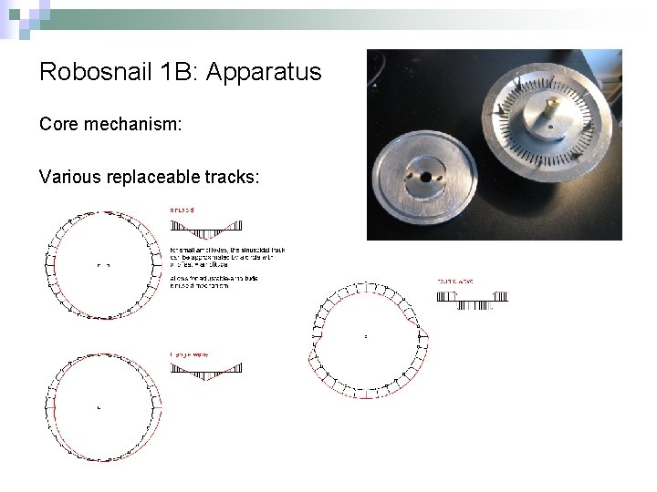 Robosnail 1 B: Apparatus Core mechanism: Various replaceable tracks: 