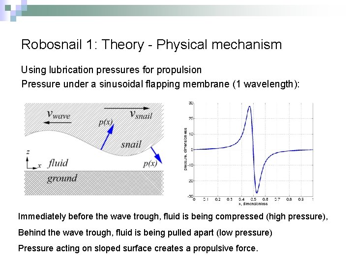 Robosnail 1: Theory - Physical mechanism Using lubrication pressures for propulsion Pressure under a