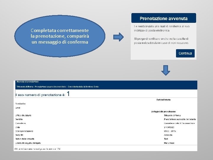 Completata correttamente la prenotazione, comparirà un messaggio di conferma 