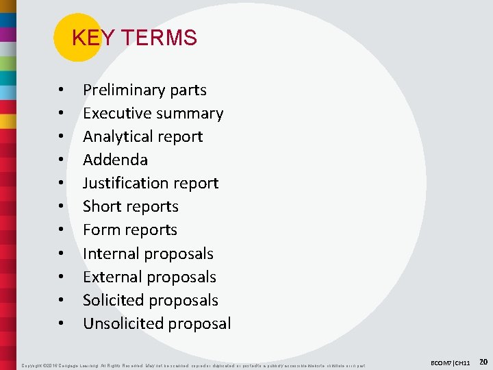 KEY TERMS • • • Preliminary parts Executive summary Analytical report Addenda Justification report