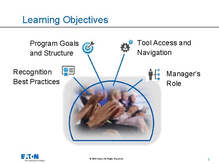 Learning Objectives Tool Access and Navigation Program Goals and Structure Recognition Best Practices Manager’s