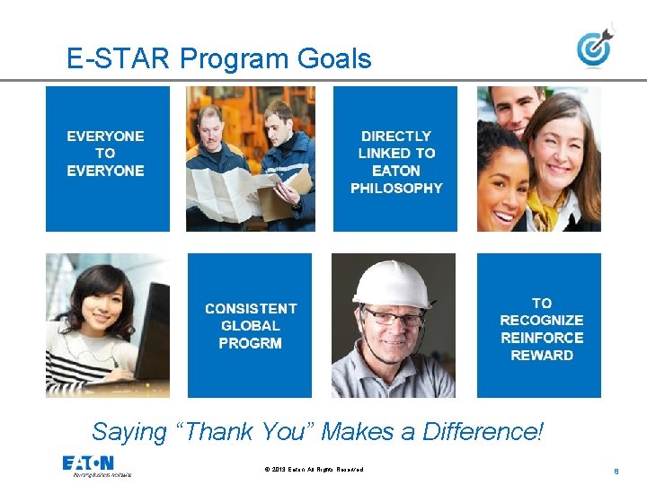 E-STAR Program Goals Saying “Thank You” Makes a Difference! © 2013 Eaton. All Rights