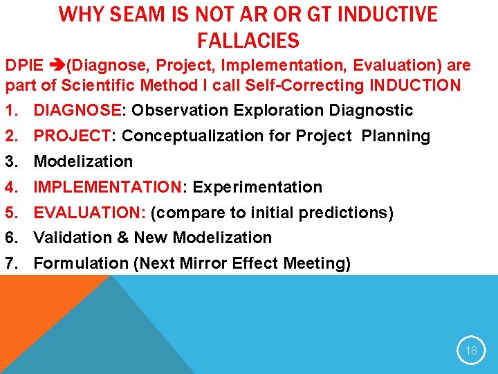 WHY SEAM IS NOT AR OR GT INDUCTIVE FALLACIES DPIE (Diagnose, Project, Implementation, Evaluation)