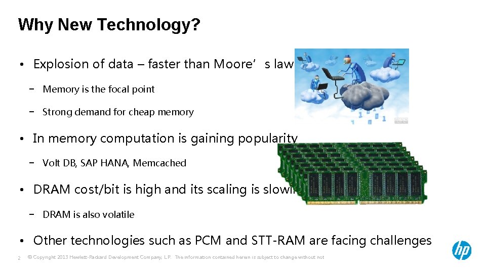 Why New Technology? • Explosion of data – faster than Moore’s law − Memory