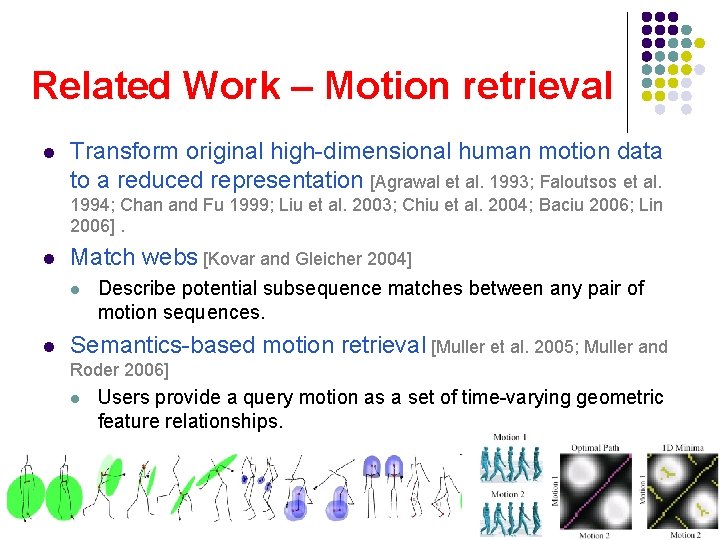 Related Work – Motion retrieval l Transform original high-dimensional human motion data to a