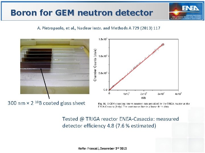 Boron for GEM neutron detector A. Pietropaolo, et al. , Nuclear Instr. and Methods