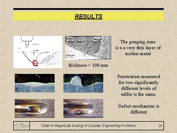 RESULTS The gouging zone is a a very thin layer of molten metal thickness