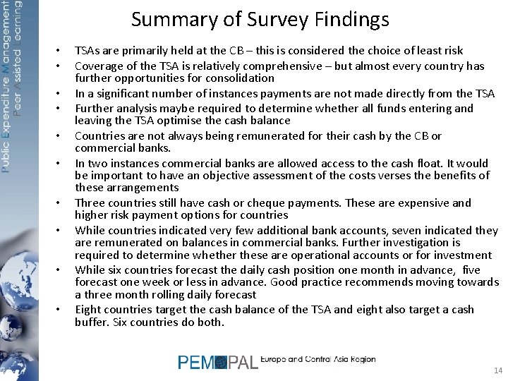 Summary of Survey Findings • • • TSAs are primarily held at the CB