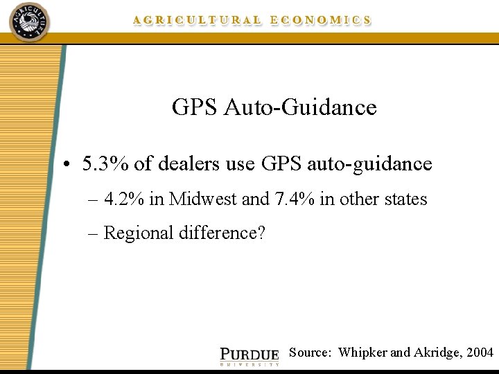 GPS Auto-Guidance • 5. 3% of dealers use GPS auto-guidance – 4. 2% in