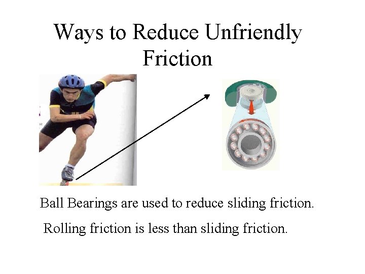 Ways to Reduce Unfriendly Friction Ball Bearings are used to reduce sliding friction. Rolling