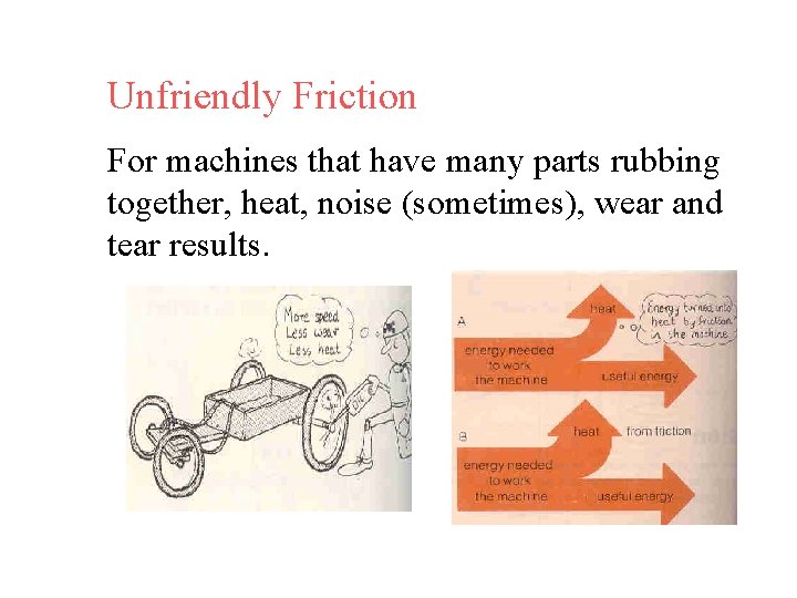 Unfriendly Friction For machines that have many parts rubbing together, heat, noise (sometimes), wear