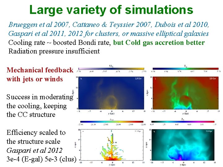 Large variety of simulations Brueggen et al 2007, Cattaneo & Teyssier 2007, Dubois et