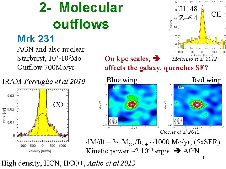 2 - Molecular outflows J 1148 Z=6. 4 CII Mrk 231 AGN and also