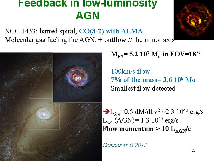 Feedback in low-luminosity AGN NGC 1433: barred spiral, CO(3 -2) with ALMA Molecular gas