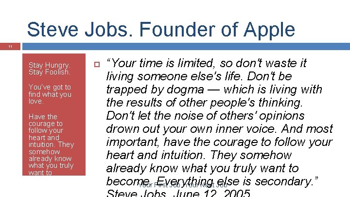 Steve Jobs. Founder of Apple 11 Stay Hungry. Stay Foolish. You’ve got to find