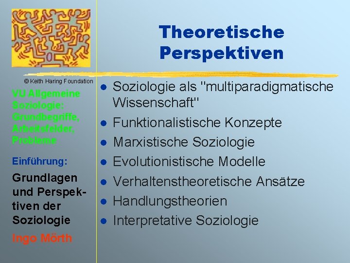 Theoretische Perspektiven © Keith Haring Foundation VU Allgemeine Soziologie: Grundbegriffe, Arbeitsfelder, Probleme Einführung: Grundlagen