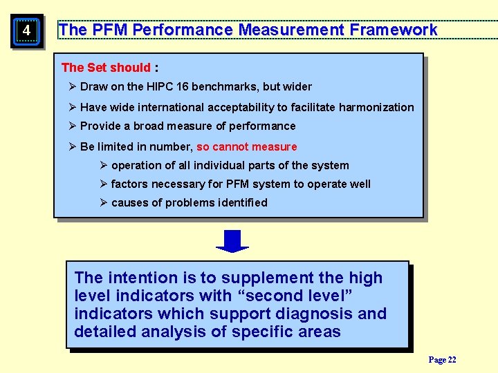 4 The PFM Performance Measurement Framework The Set should : Ø Draw on the