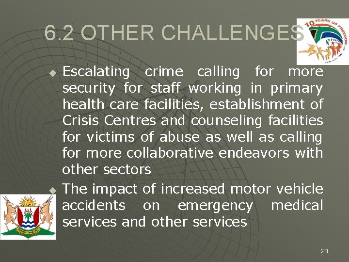 6. 2 OTHER CHALLENGES u u Escalating crime calling for more security for staff