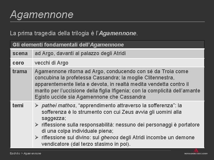 Agamennone La prima tragedia della trilogia è l’Agamennone. Gli elementi fondamentali dell’Agamennone scena ad