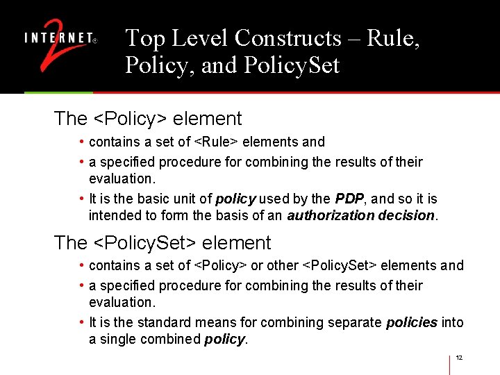 Top Level Constructs – Rule, Policy, and Policy. Set The <Policy> element • contains