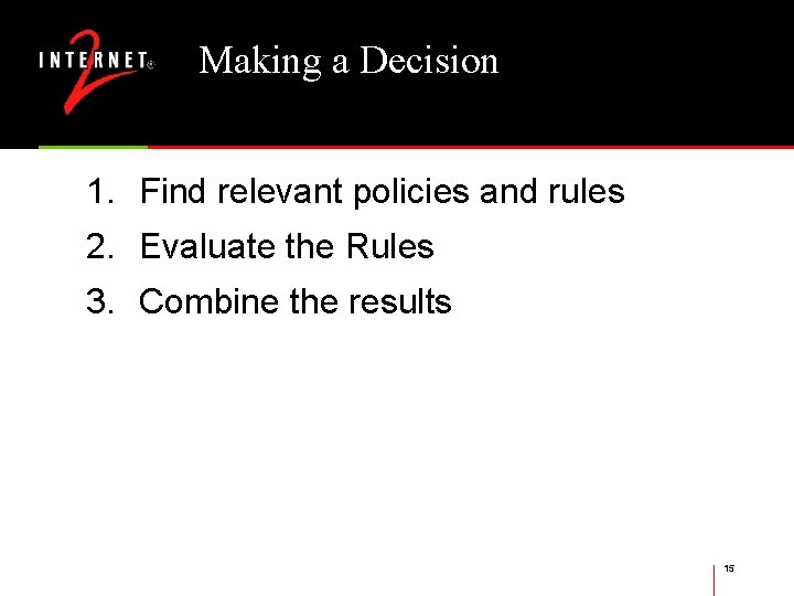 Making a Decision 1. Find relevant policies and rules 2. Evaluate the Rules 3.