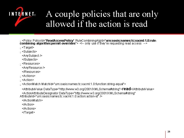 A couple policies that are only allowed if the action is read - <Policy.