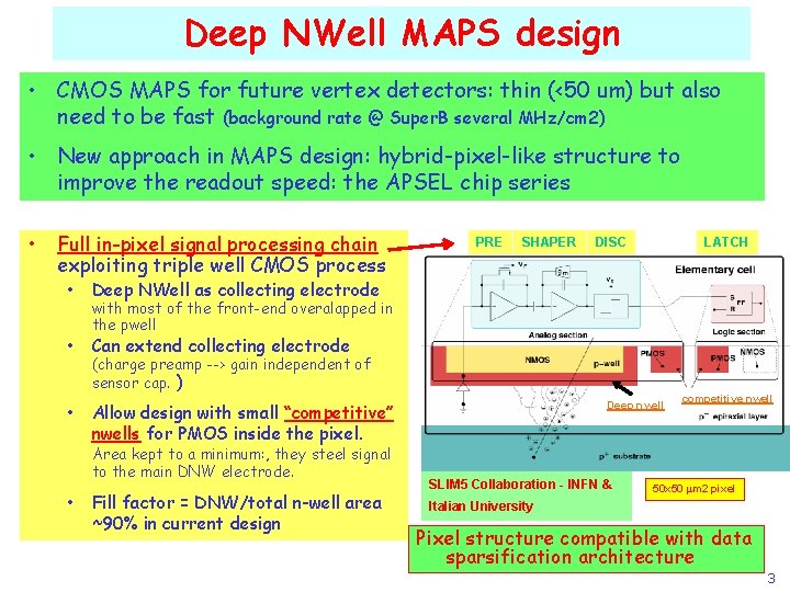 Deep NWell MAPS design • CMOS MAPS for future vertex detectors: thin (<50 um)