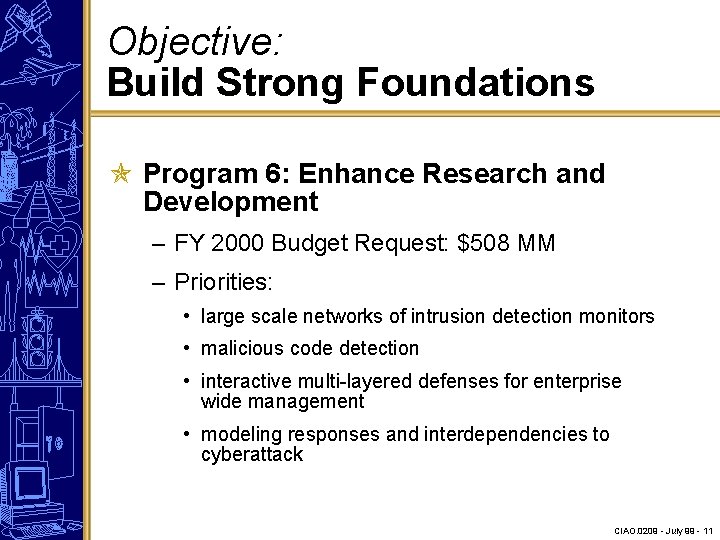 Objective: Build Strong Foundations Program 6: Enhance Research and Development – FY 2000 Budget
