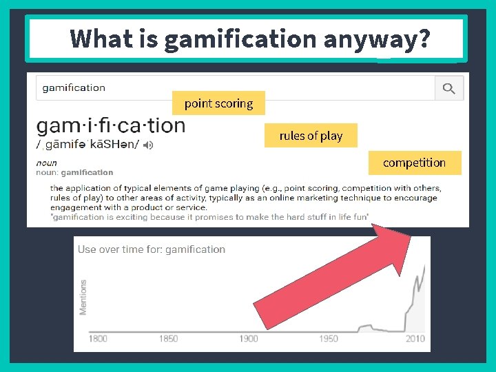 What is gamification anyway? point scoring rules of play competition Quotations are commonly printed