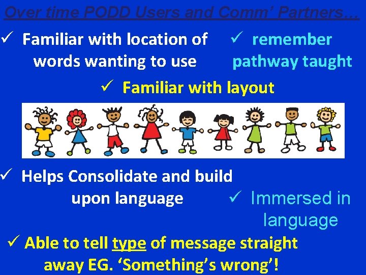 Over time PODD Users and Comm’ Partners… ü Familiar with location of ü remember