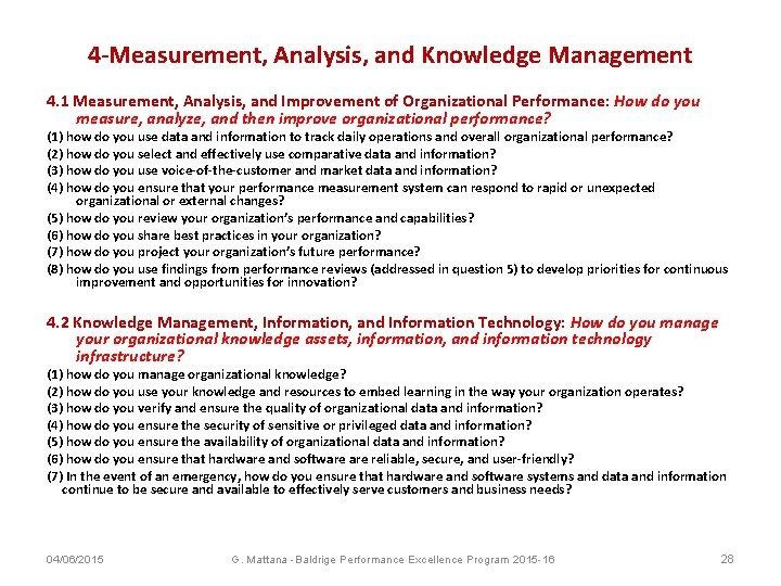 4 -Measurement, Analysis, and Knowledge Management 4. 1 Measurement, Analysis, and Improvement of Organizational