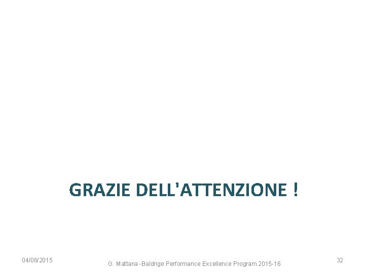 GRAZIE DELL'ATTENZIONE ! 04/06/2015 G. Mattana -Baldrige Performance Excellence Program 2015 -16 32 