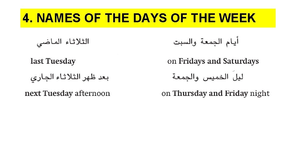 4. NAMES OF THE DAYS OF THE WEEK 