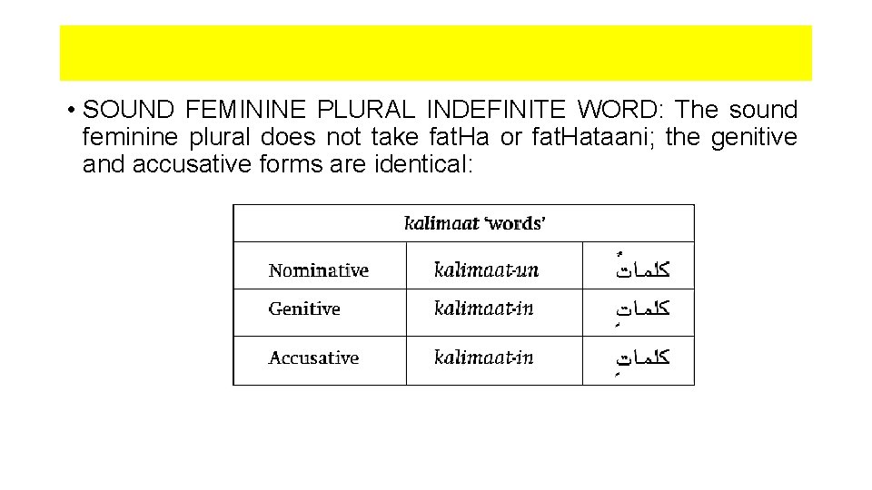  • SOUND FEMININE PLURAL INDEFINITE WORD: The sound feminine plural does not take