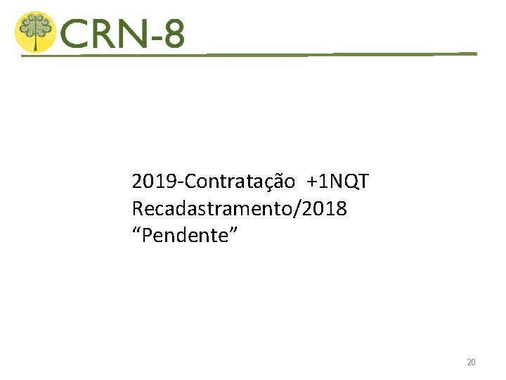 2019 -Contratação +1 NQT Recadastramento/2018 “Pendente” 20 