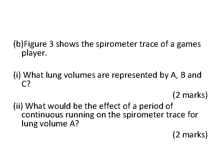 (b)Figure 3 shows the spirometer trace of a games player. (i) What lung volumes