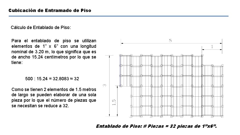 Cubicación de Entramado de Piso Cálculo de Entablado de Piso: Para el entablado de