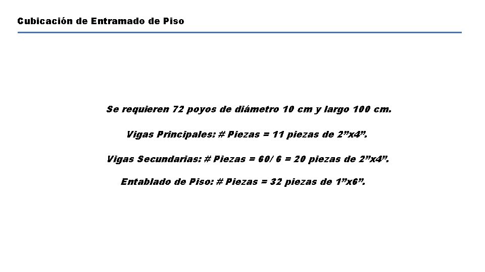 Cubicación de Entramado de Piso Se requieren 72 poyos de diámetro 10 cm y