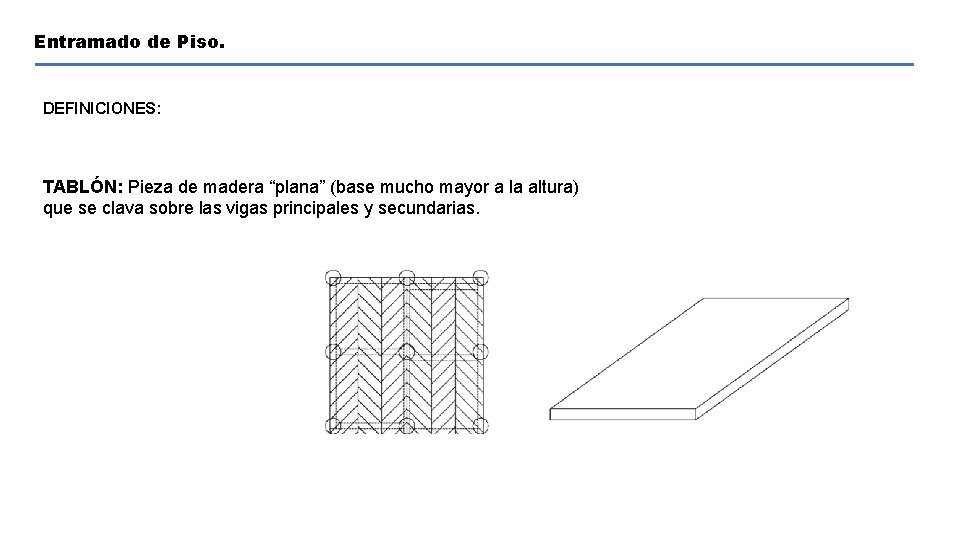 Entramado de Piso. DEFINICIONES: TABLÓN: Pieza de madera “plana” (base mucho mayor a la