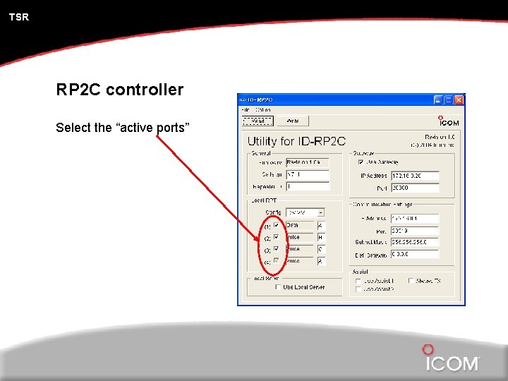 TSR RP 2 C controller Select the “active ports” 