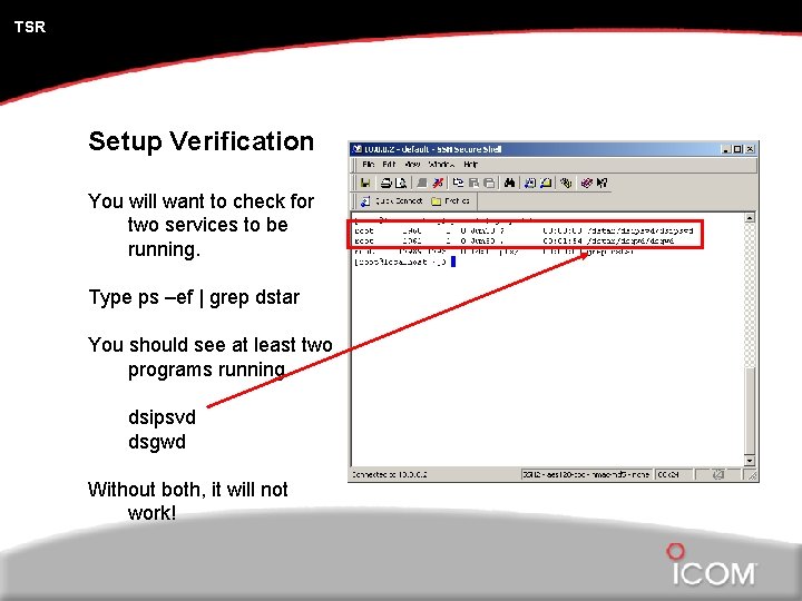 TSR Setup Verification You will want to check for two services to be running.