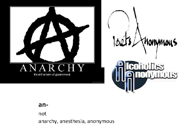 annot anarchy, anesthesia, anonymous 