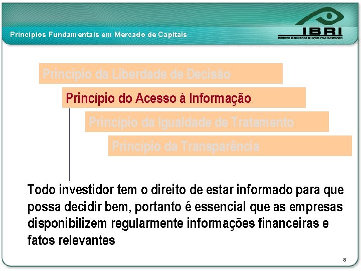 Princípios Fundamentais em Mercado de Capitais Princípio da Liberdade de Decisão Princípio do Acesso